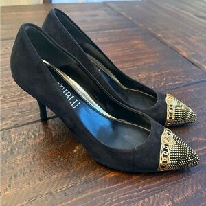Loribli Suede Black and Gold Studded  Heels